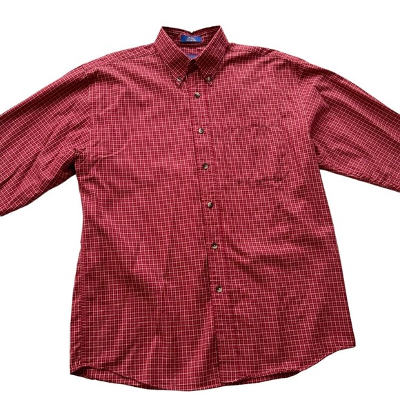 Pendleton Mens Cotton Button Shirt Down Shirt Red Mini Check Long Sleeve Size M - Picture 2 of 10